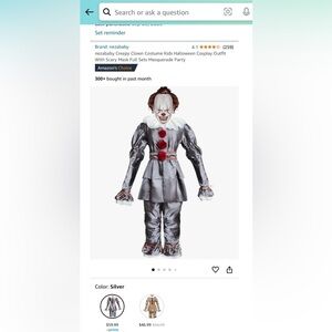 Pennywise Clown Halloween Costume Kids Medium